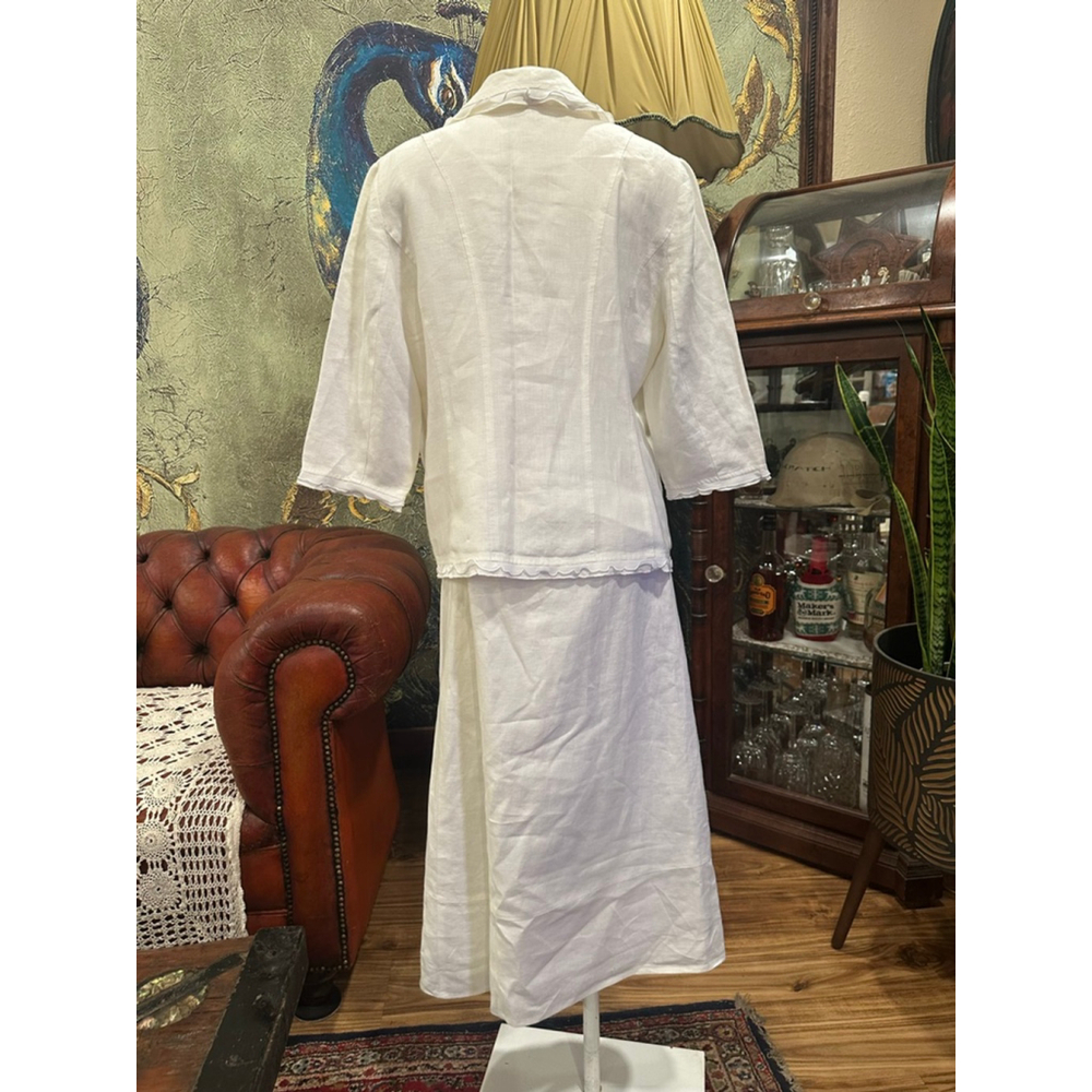 Kim Rogers Petite Linen Skirt Set White Ruffle Blazer Midi Skirt PL - Picture 6 of 16